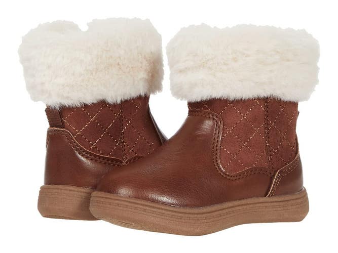 Carter's Abellia Boots Girls 10 Brown Leather Faux Fur Collar Round Toe ZAP2625