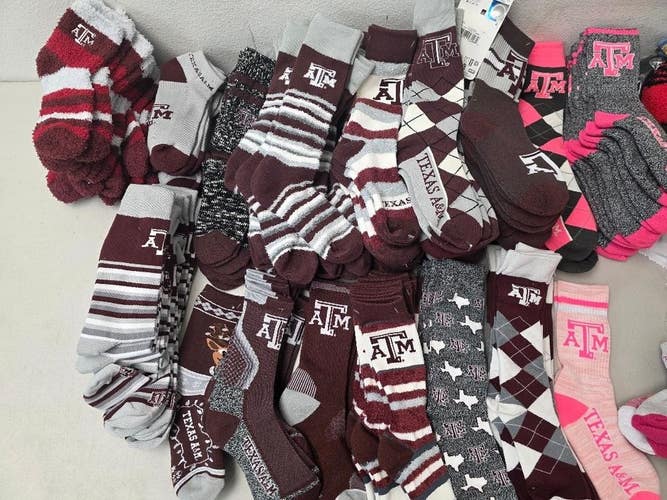 Lot1 Mens NCAA TEXAS A&M AGGIES 100 Pairs Socks Lot MEDIUM New YES 100 PAIR