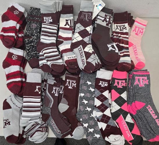 Lot2 Mens NCAA TEXAS A&M AGGIES 100 Pairs Socks Lot LARGE New YES 100 PAIR