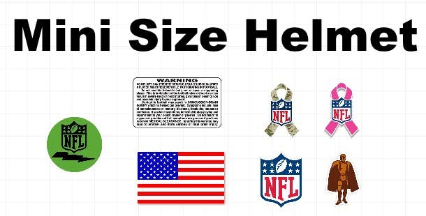 Riddell Mini Football Helmet NFL Decals Stickers Lot - Shield Flag Warning Ribbon Figure