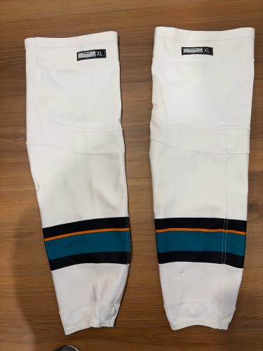 White Senior XL Reebok Edge Socks (Used) San Jose Sharks pro stock. Used twice.