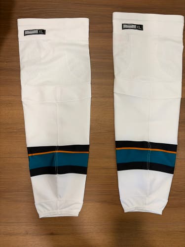 White Senior XL Reebok Edge Socks (New) San Jose Sharks pro stock.