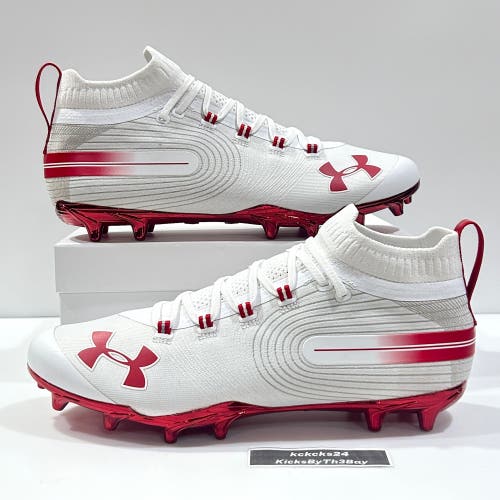 Size 12 Under Armour Spotlight MC Football Cleats White Red 3021419-116