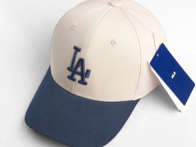 LA Logo Two-Tone Baseball Cap - Cream/Navy Blue Khaki Sports Hat Unisex
