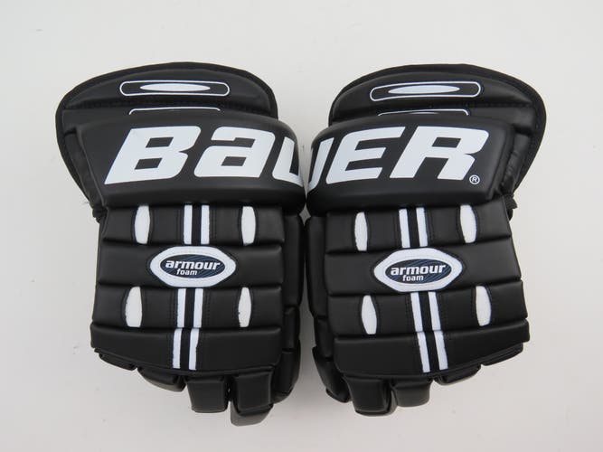 Vintage Leather Black White Bauer Supreme 2000 Armour Foam Hockey Gloves Size 14"