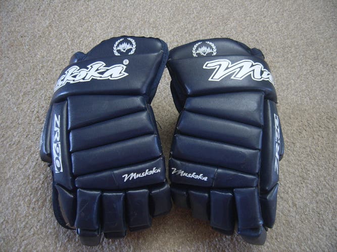 Rare Good Condition Muskoka ZR90 Senior Hockey Gloves 13" Navy Blue