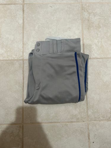 Gray XL Youth Champro Game Pants (Blue Piping)