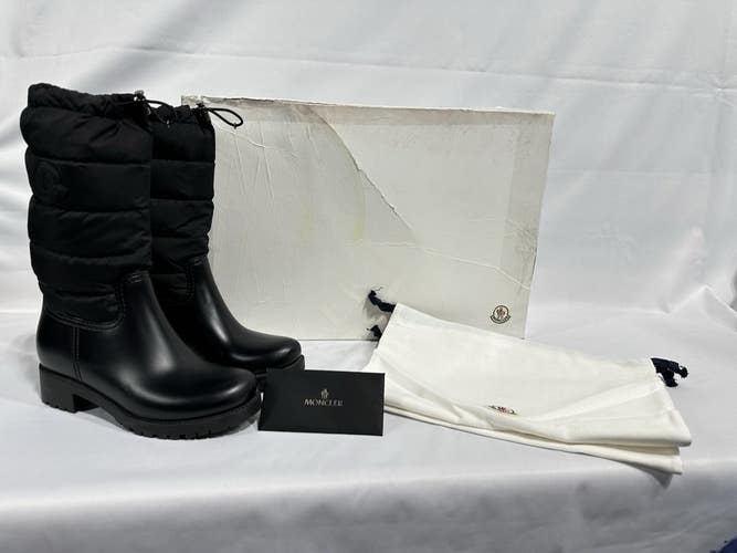 #62 MONCLER Womens Ginette Quilted Tall Waterproof Rain Boots Black 36 / 6 US