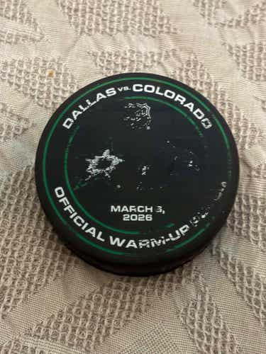 Dallas Stars vs Colorado Avalanche Official NHL Warm Up Puck 3/6/2026