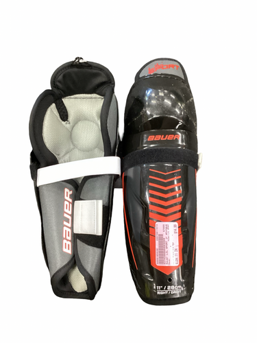 Used Bauer LIL SPORT Junior Shin Guards Black And Red 11" 11613-S000185526
