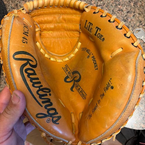 Vintage Rawlings RCM45 Mark of a Pro 32.5” Catcher’s Mitt RHT Deep Well Pocket Lite Toe