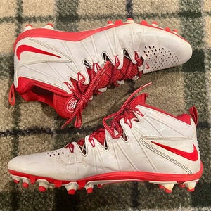 Red Men's Size M 11.0 (W 12.0) Adult Nike Huarache 4 Mid Top Molded Custom color lacrosse Cleats