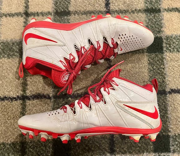 Red Men's Size M 11.0 (W 12.0) Adult Nike Huarache 4 Mid Top Molded Custom color lacrosse Cleats