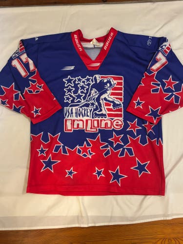 Vintage 1998 Bauer USA Inline Hockey Jersey World Champion #17 Senior Men’s XXL