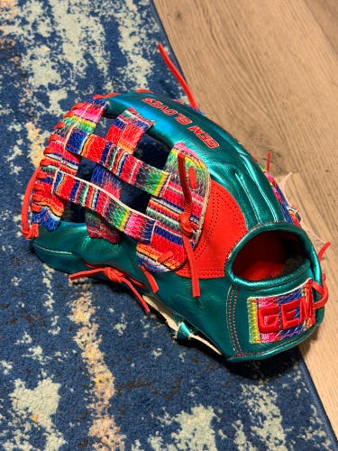 GEM Slowpitch Softball Glove Mitt 13” Left Handed Snakeskin Blue Chrome