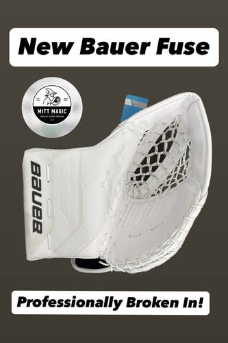 2025 Bauer Supreme Fuse Professionally Broken-In Regular Hand White Goalie Glove (New)