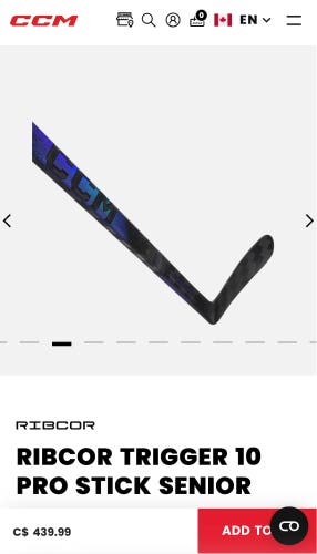 Senior CCM Ribcor Trigger 10 Pro Right Handed Hockey Stick P28 75 Flex (New)