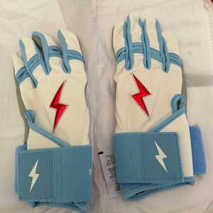 Bruce Bolt Happ Series Premium Pro Long Cuff Signature Series - White/Light Blue/Red *Youth Small*