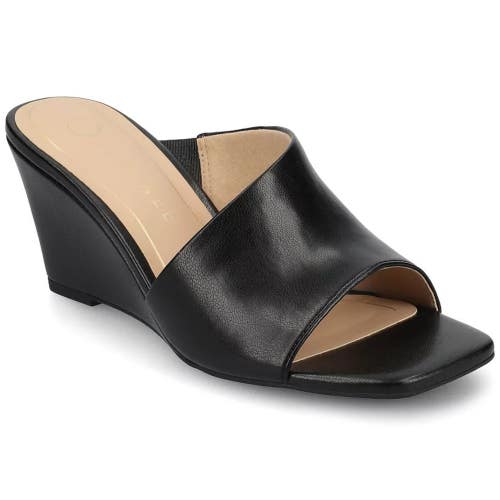 Journee Clementine Dress Sandal Women 6.5 Black Faux Leather Wedge Heel HTAT1436