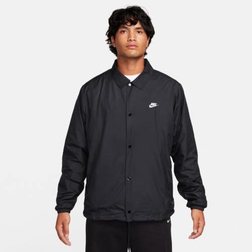 Nike Club Coaches Jacket Men's Large Black White Snap Front Long Sleeve FTS1617