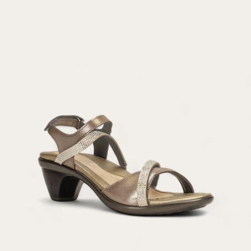 Naot Innovate Sandals Womens 9-9.5 Beige Leather Rhinestone Ankle Strap HTAT1437