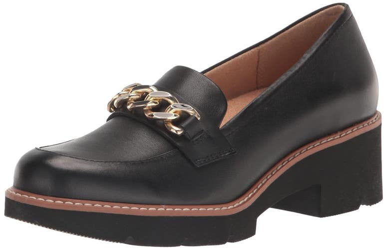 Naturalizer Desi Loafer Women 9.5W Black Leather Lug Sole Comfort Shoes HTAT1404