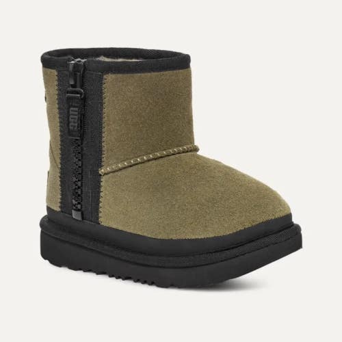 UGG Classic Mini Zipper Tape Logo 1143699K-301 Boots Kids 6 Olive Suede HTAT1388