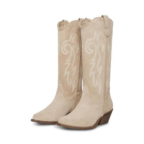 Steve Madden Windie Western Boots Womens US 7.5 Sand Leather Block Heel HTAT1368