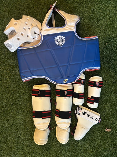 Youth Martial Arts Sparring Gear Set - Chest & Head Protector, Arm, Shin Guards