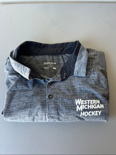 Western Michigan University Broncos Hockey Bauer Polo Gray XL Adult Unisex