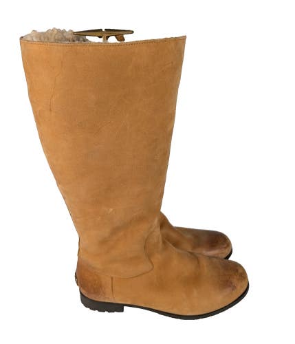 UGG Broome II Boots Womens 10 Brown Leather Tall Shearling Riding Knee High Zip