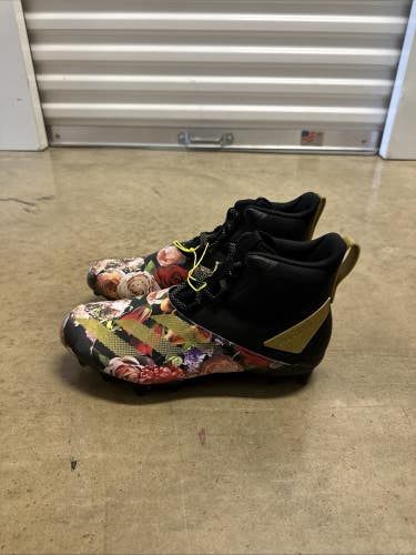 New Adidas Adizero Chaos Football Cleats Black Gold Stripe Floral Mens Sizes 12/15