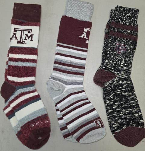 ST4 Mens NCAA TEXAS A&M AGGIES Crew Socks Lot of 3 Pair MEDIUM New