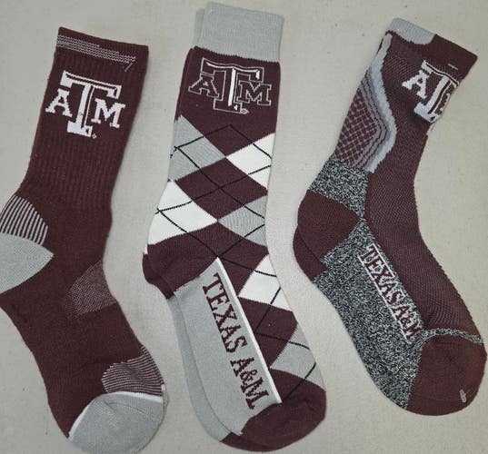 ST5 Mens NCAA TEXAS A&M AGGIES Crew Socks Lot of 3 Pair MEDIUM New