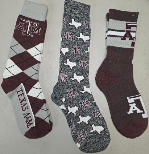 ST7 Mens NCAA TEXAS A&M AGGIES Crew Socks Lot of 3 Pair MEDIUM New