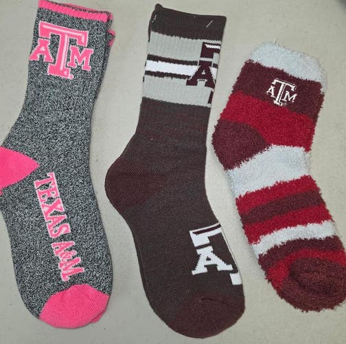 ST8 Mens NCAA TEXAS A&M AGGIES Crew Socks Lot of 3 Pair MEDIUM New