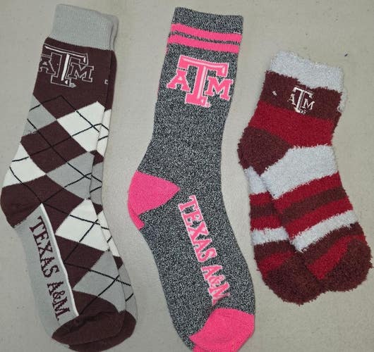 ST9 Mens NCAA TEXAS A&M AGGIES Crew Socks Lot of 3 Pair MEDIUM New