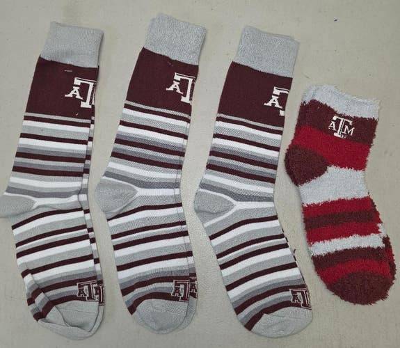ST12 Mens NCAA TEXAS A&M AGGIES Crew Socks Lot of 4 Pair MEDIUM New