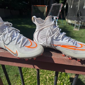 White and Orange Men's Size M 11.0 (W 12.0) Adult Nike Alpha Huarache 8 Elite Mid Top Molded Cleats