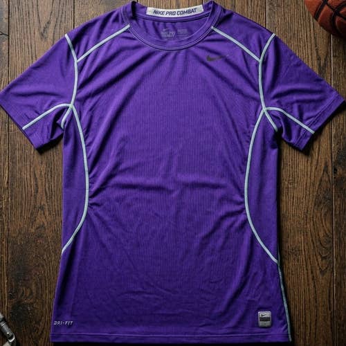 Nike Pro Combat Fitted Dri-Fit Shirt Men's XL Purple Short Sleeve Base Layer
