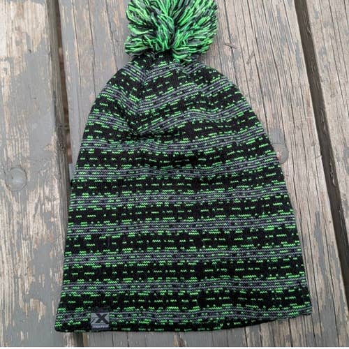 ZeroXposur Black Green Knit Pom Beanie Winter Hat