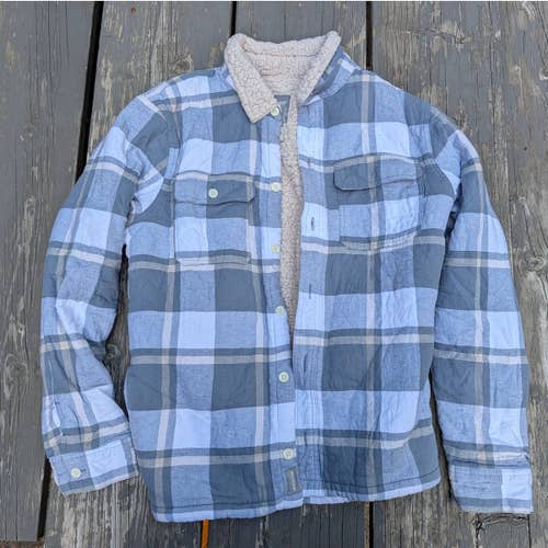 Hollister Sherpa Lined Plaid Flannel Shacket Men's L Blue Heavyweight Jacket
