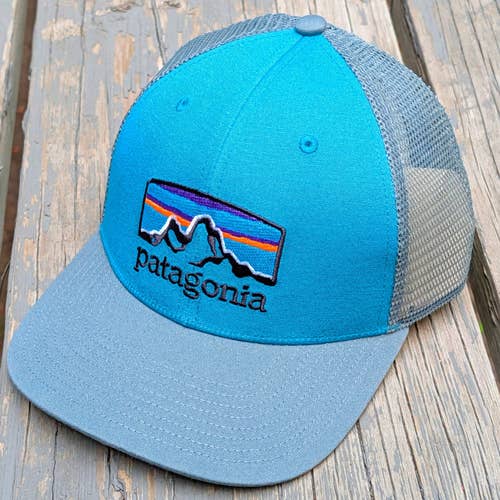 NWT Patagonia Fitz Roy Horizons Trucker Hat Belay Blue Mountain Snapback Cap
