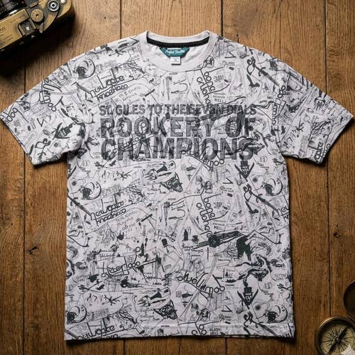 Vintage Artful Dodger Y2K All Over Print T-Shirt Rookery Pima Cotton Men's L