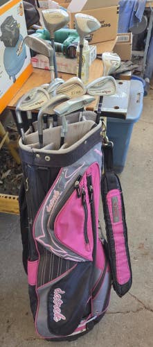 STARTER SET LH MEN'S 10 PIECE GOLF SET 4 WOODS 6 IRONS PUTTER 14 WAY CART BAG