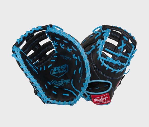 New R9 SERIES 13IN RHT 1ST BASE MITT BLACK/COLUMBIA BLUE BASEBALL 11834-RAWR00713656