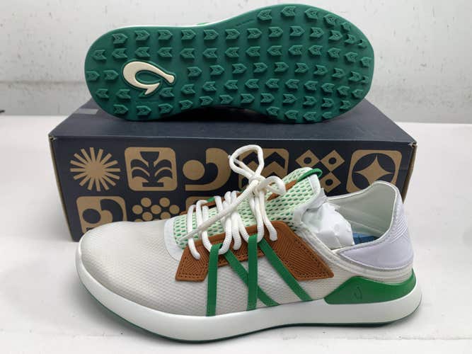 OluKai Manele Golf Shoes White Green Brown Men's SZ 9.5 (10508) NIB