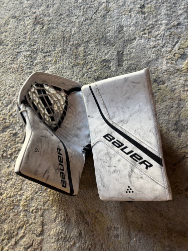 White Junior Bauer Prodigy Goalie Glove & Blocker Regular