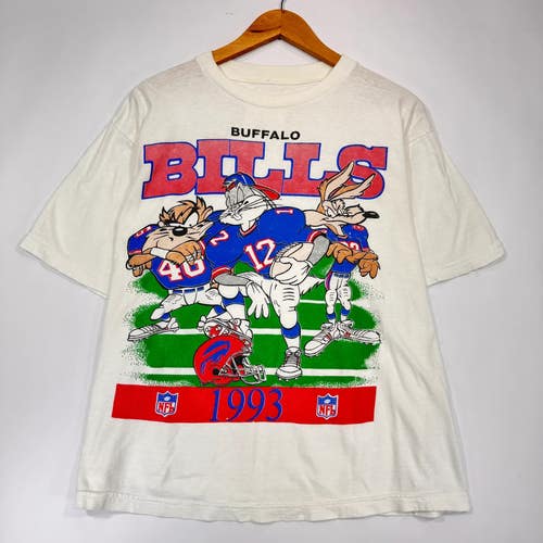White Large Men's Shirt Buffalo Bills Looney Tunes Taz Graphic T-shirt
