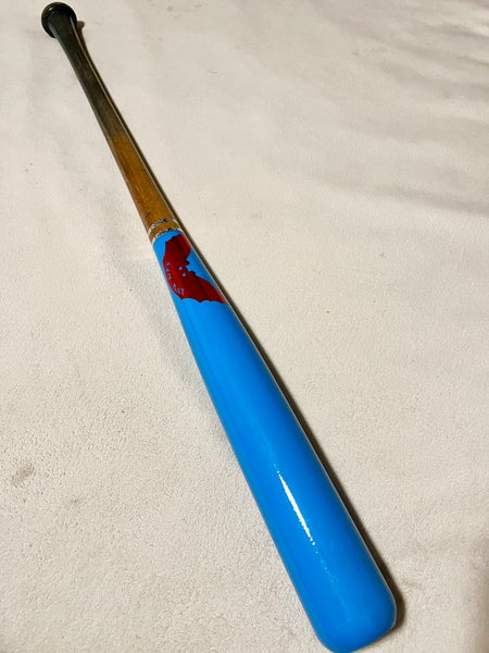 Sam Bat 33.5”/31.5oz Universal Maple Wood Baseball Bat Custom Blem Carolina Blue/ Natural/Red
